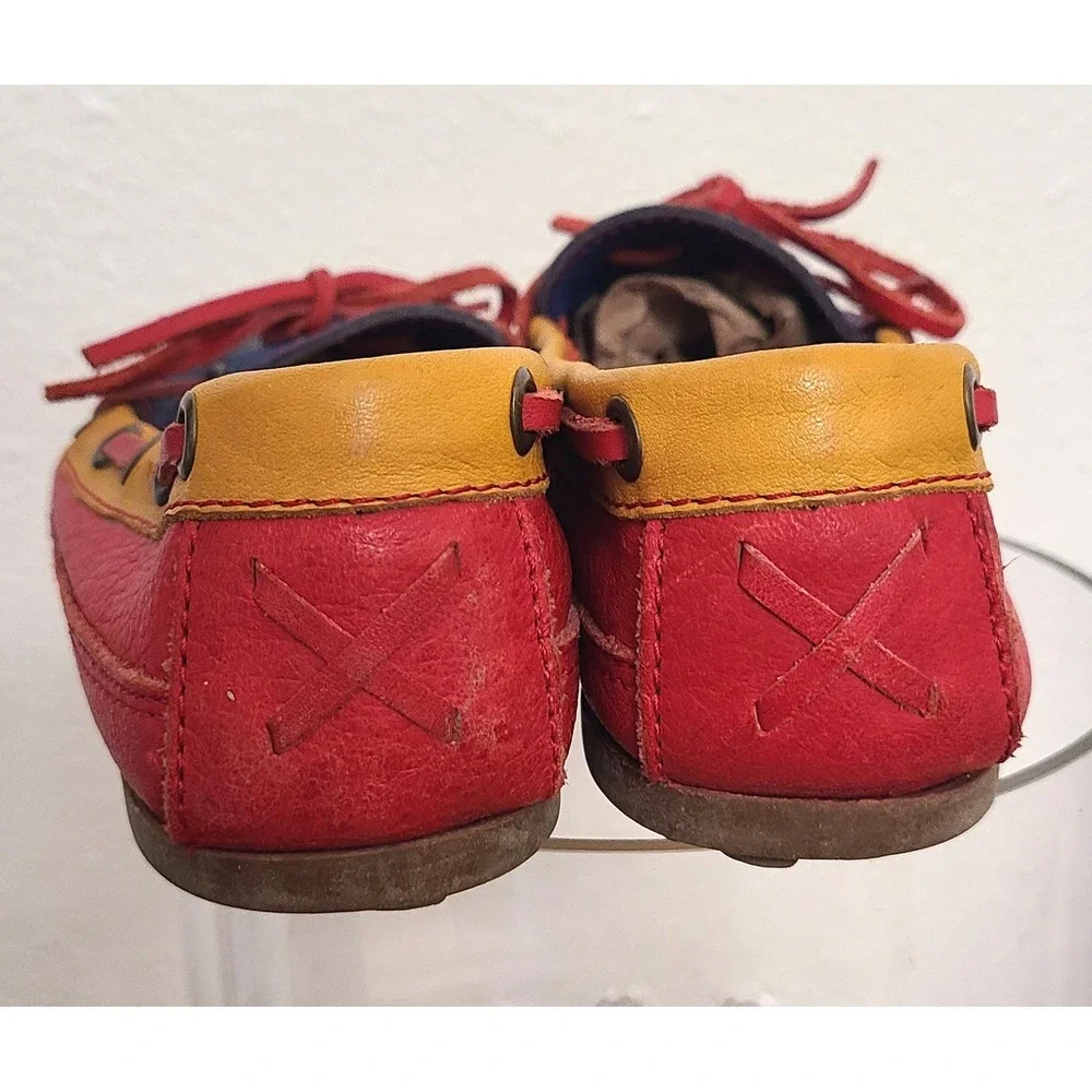 Cherokee US 6 Leather Moccasins Loafers Slippers Boho Festival Red‎ Blue Yellow - Picture 5 of 11
